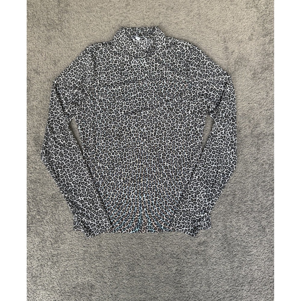 AFRM Zadie Leopard Print Mesh Mock Neck Long Sleeve Top Grey Large AET036942